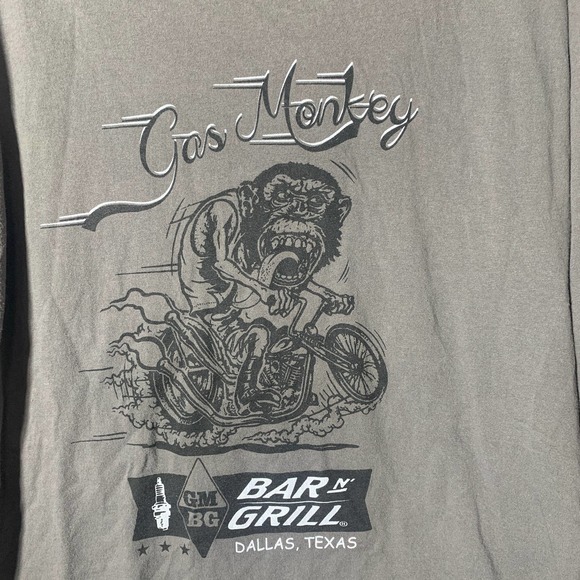 GMBG Gas Monkey Bar N Grill Mens Shirt Large Gray Long Sleeves Graphic Biker - Picture 2 of 8